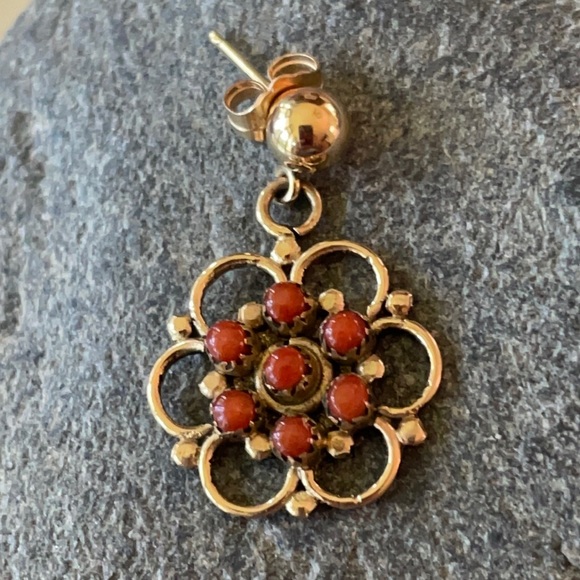 Vintage Zuni Native American Handcrafted 14K Red Coral Earrings - Picture 4 of 14